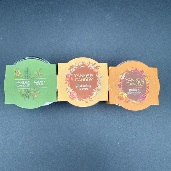 Yankee Mini Candle Set Of 3: Balsam & Cedar Glistening Leaves Golden Pumpkin - Picture 2 of 3